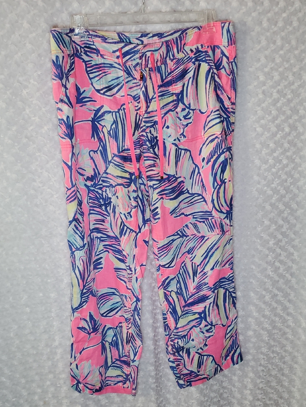 Lilly Pulitzer 100% Linen Coral, Blue & Mint Abstract Print Pants Size 14